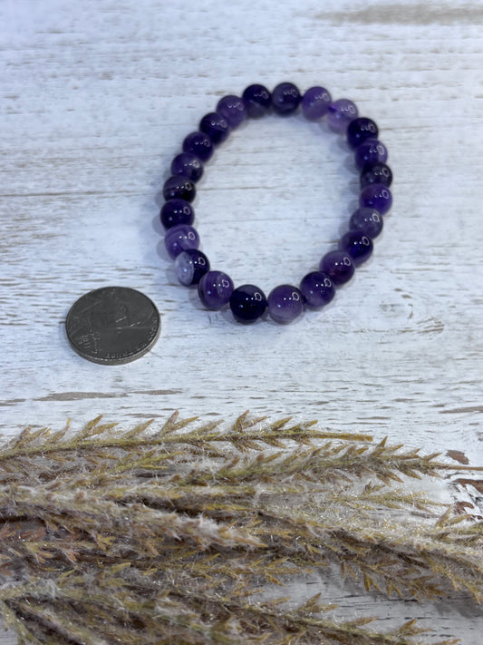 💜 Chevron Amethyst Stretchy Bracelet – 8mm